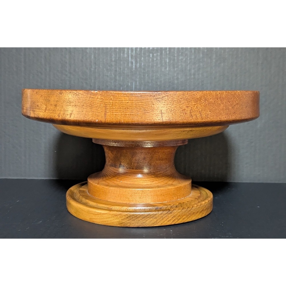 Vintage‎ Mid-Century Rustic Hand Turned Lipped Pedestal Bowl Green Felted Bottom